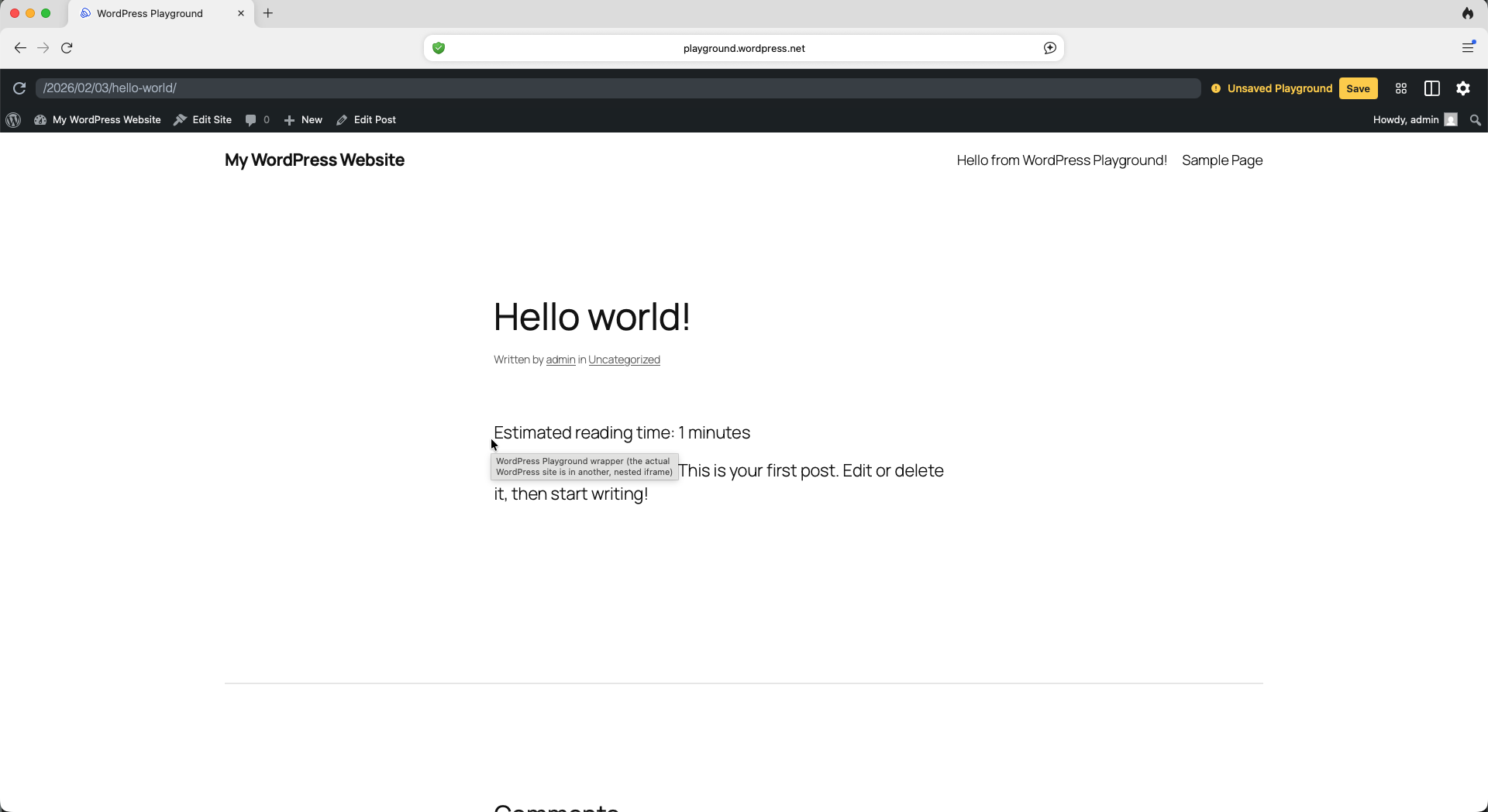 WordPress site frontend showing the plugin output on a blog post